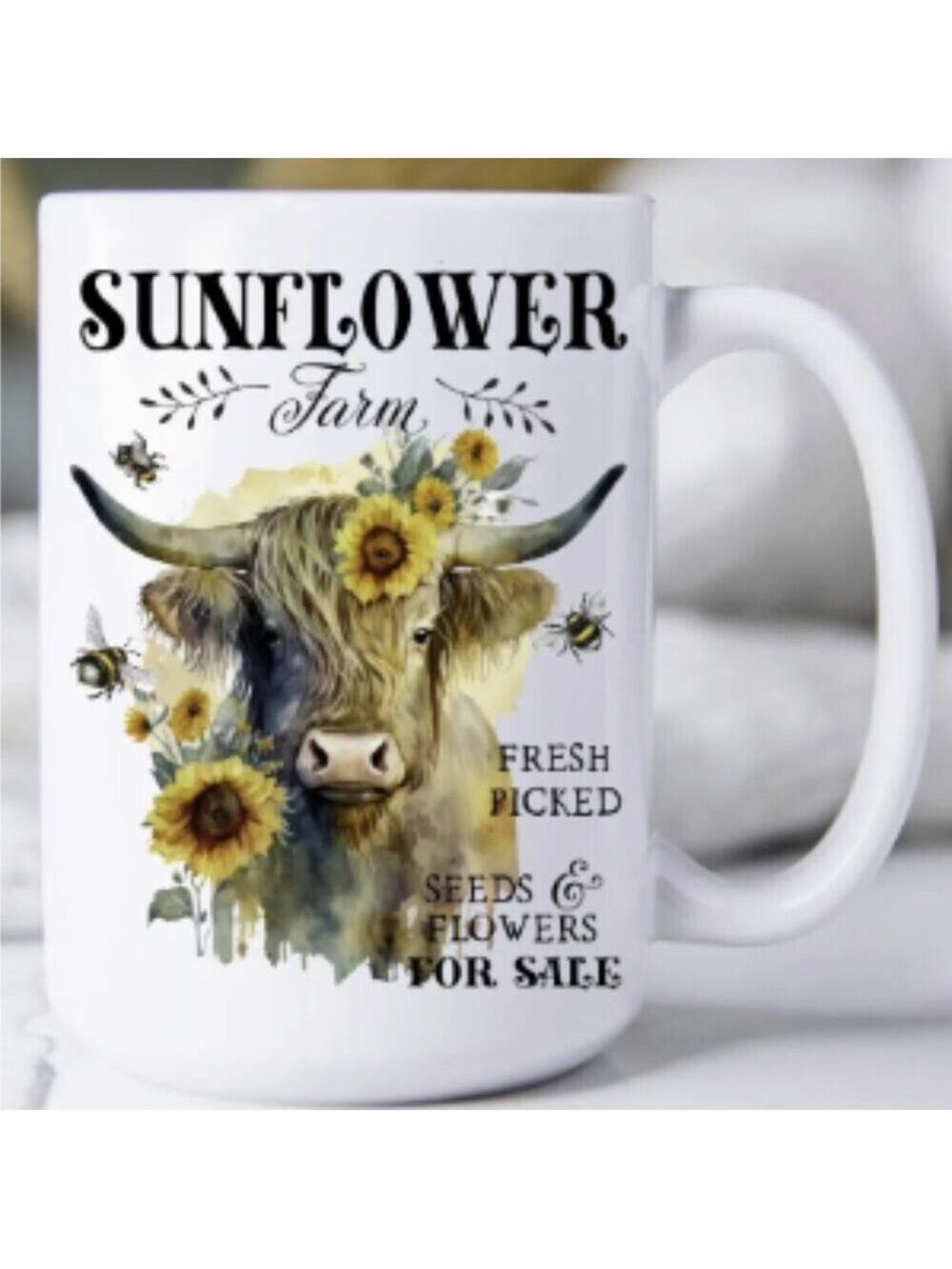 Highland Cow Sunflower Farm 15oz Coffee Mug - Picture 1 of 1